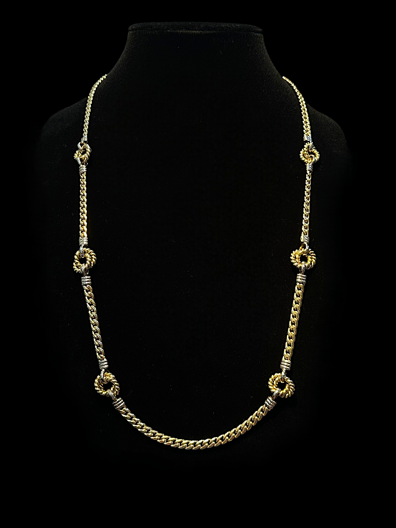 Italian 14K Two-Tone Cuban Link & Ring Station Necklace